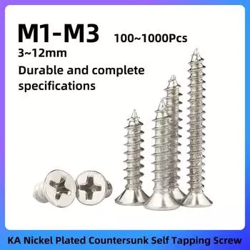 GooBetter Никелированные саморезы с потайной головкой M1~M3 3~12 мм