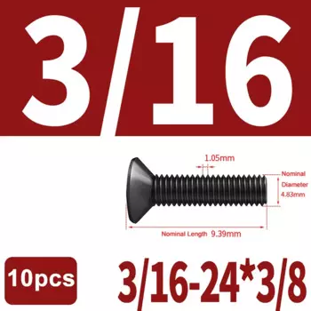 10 шт. BSW резьба 3/16-24 класса 10,9, высокопрочные стальные болты с потайной головкой, винты с шестигранной головкой, длина от 3/8 до 1-1/2 дюйма