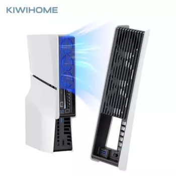 Горизонтальный охлаждающий вентилятор KIWIHOME для аксессуаров PS5 Slim, вентилятор-кулер со светодиодной подсветкой и концентраторами USB3.0