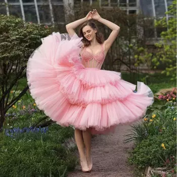 Горячая Распродажа, розовые Модные женские вечерние платья с коротким рукавом