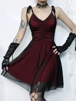 Готическая Лолита Темно-красное плиссированное платье с поясом-Женская юбка
