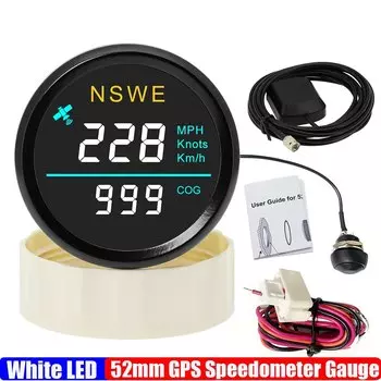 GPS-Спидометр с антенной, 0-299 км/ч Новый GPS - спидометр MPH 52mm с антенной 0 - 299 км / ч Зеленый белый красный свет NSWE Универсальный автомобильный корабль 12V 24V