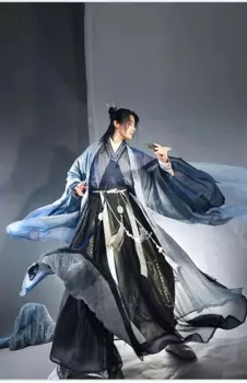 Градиентный синий Hanfu для мужчин и женщин, древний китайский черный комплект Hanfu, костюм для косплея на Хэллоуин, куртка Hanfu для мужчин и женщин, большие размеры 3XL