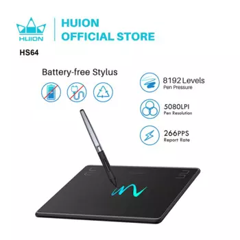 Графический планшет HUION HS64, 6x4 дюйма, с безбатарейным стилусом