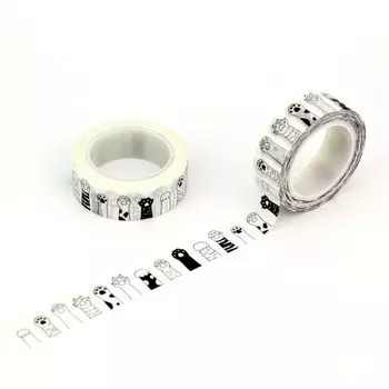 GREATHOPE WASHI TAPE Черно-белая кошачья лапка 10 м