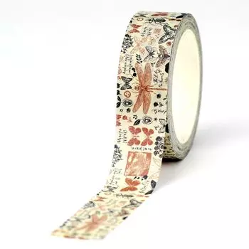 GREATHOPE WASHI TAPE Винтажные коричневые бабочки и стрекозы