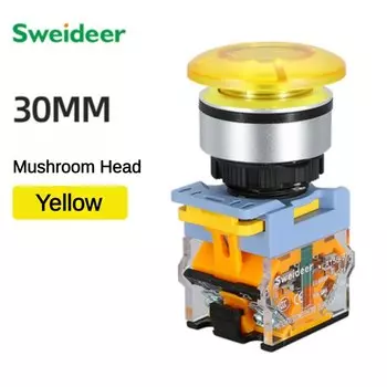 Грибовидный кнопочный переключатель 30 мм водонепроницаемый мгновенный сброс самоблокирующийся START STOP кнопочный переключатель питания 12 В 24 В 220 В 1NO1NC красный