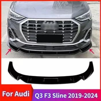 Губа переднего бампера автомобиля для Audi Q3 F3 Sline 2019-2024, спойлер, глянцевый черный или углеродное волокно, защита внешнего вида, защитная крышка, комплекты кузова
