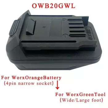 GWB20OWL OWB20GWL адаптер-преобразователь для Worx с узкой широкой розеткой, литий-ионный аккумулятор 20 В для Worx Green, большие, оранжевые, маленькие инструменты для ног