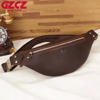 GZCZ Crazy Horse кожаная мужская нагрудная сумка с пряжкой поясная сумка винтажная роскошная мужская нагрудная сумка с карманом для телефона