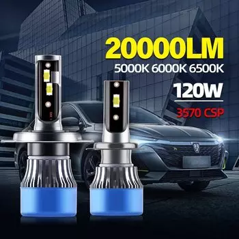 H4 LED H7 Фара 20000LM CSP Чип LED H1 H11 H8 H9 9005 HB3 9006 HB4 120 Вт 5000K 6000K 6500K Лампа Лампа Турбо Противотуманная Фара 12 В 24 В