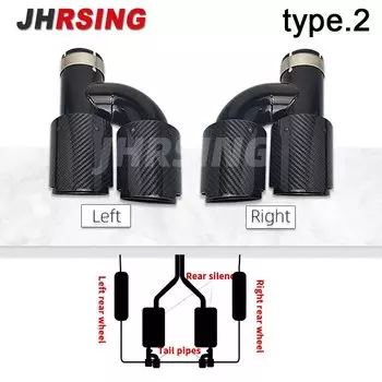 H-образная двойная выхлопная труба, насадка из углеродного волокна для настройки глушителя, универсальная для автомобильного наконечника, нержавеющая глянцевая черная, без логотипа