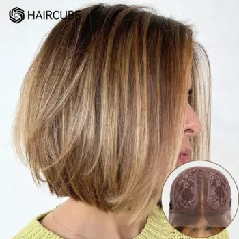 HAIRCUBE, коричневые короткие прямые парики для женщин, 13*1, парик из человеческих волос на сетке спереди, женский парик среднего размера с Омбре, светлый Боб, парик без повреждений