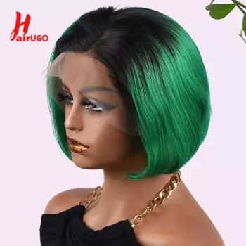 HairUGo T1B/зеленые парики для вырезания Пикси, 8 дюймов, цветные короткие парики для вырезания Пикси, человеческие волосы, прямые парики для вырезания пикселей, 180%