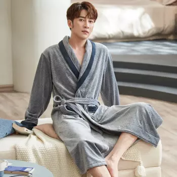 Халат-кимоно мужской с геометрическим рисунком, плотный теплый длинный банный халат из мягкого флиса, халаты, размеры XXXL