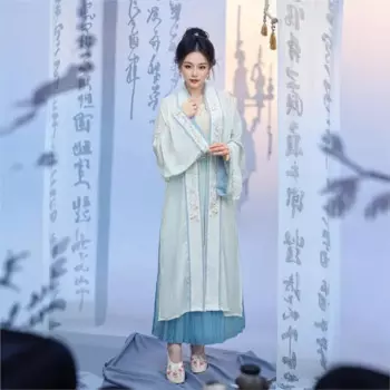 Платье с прямым воротником спереди, цельная плиссированная юбка, женский костюм Ханфу