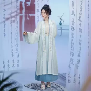 Платье с прямым воротником спереди, цельная плиссированная юбка, женский костюм Ханфу