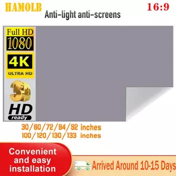 HAMOLB тканевый экран для проектора 16:9, анти-технические занавески 60 72 84 92 100 110 120 130 133 дюймов, для дома, улицы, офиса, портативный 3d HD