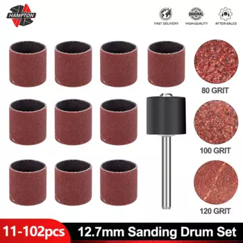 Набор шлифовальных барабанов HAMPTON, 11-112 шт., зернистость #80 #100 #120 с шлифовальными насадками, шлифовальные ленты для вращающихся инструментов Dremel, абразивные инструменты