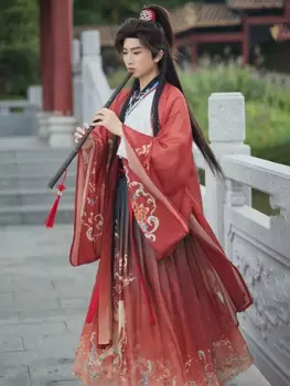 Ханьфу от династии Weijin, воротник с длинной талией, традиционная китайская одежда, костюм унисекс