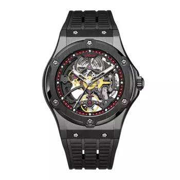 Haofa автоматические часы со скелетом и механическим механизмом для мужчин, корпус из нержавеющей стали, резиновый ремешок, наручные часы с кристаллами, водонепроницаемые 1913