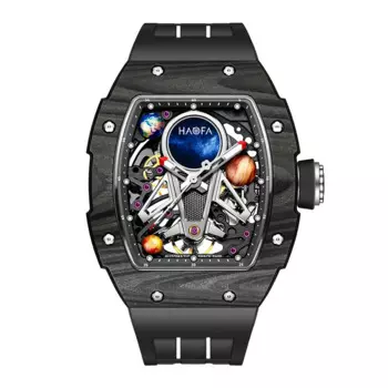 Haofa автоматические механические мужские часы 3D Interstellar полые часы из углеродного волокна с сапфиром водонепроницаемые светящиеся повседневные часы 1971