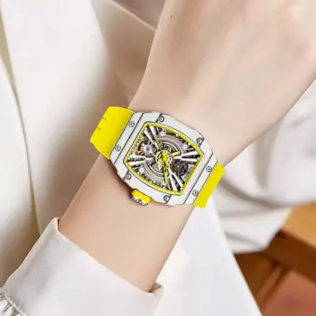 Haofa автоматические механические мужские часы из углеродного волокна среднего размера, наручные часы со скелетом, сапфировые водонепроницаемые часы для мужчин, 1906L