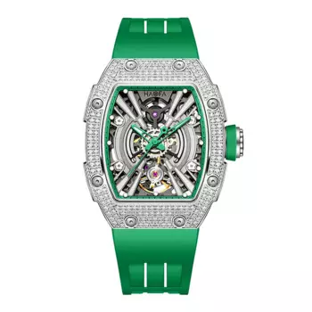 Haofa Роскошные автоматические механические часы для мужчин с бриллиантовым безелем, сапфировые светящиеся часы среднего размера, водонепроницаемые мужские часы со скелетом 1907L