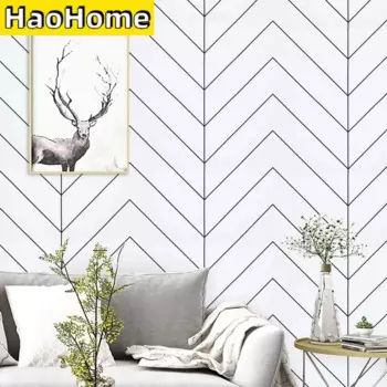 Белая и черная Геометрическая бумага HaoHome для контакта, черные полосы, самоклеящаяся бумага для стен, Современная Съемная самоклеящаяся бумага
