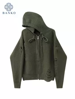 Harajuku корейские осенние женские однотонные кардиганы на молнии с капюшоном уютный свитер вязаная верхняя одежда ажурная японская мода новый дизайн