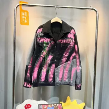 Harajuku винтажная ручная роспись граффити с принтом контрастного цвета в стиле пэчворк черная джинсовая куртка свободная повседневная весенняя женская джинсовая куртка