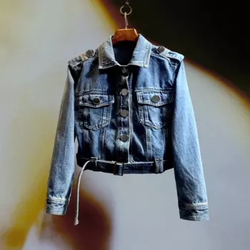 Harajuku винтажная синяя тонкая короткая джинсовая куртка с поясом армейский зеленый черный кофейный цвет уличная одежда весенняя женская джинсовая куртка пальто