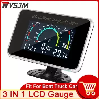HD 3 в 1 ЖК-цифровой дисплей Автомобильный вольтметр Термометр Датчик температуры воды с датчиком 10 мм Манометр масла Монитор напряжения