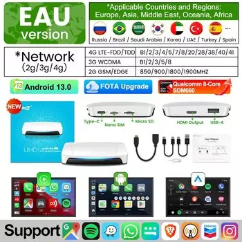 HDMI CarlinKit TV Box 8 ГБ + 128 ГБ Android 13 CarPlay AI Box видеовыход Qualcomm SDM660 Android авто беспроводной CarPlay для Netflix