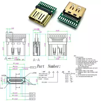HDMI разъём для ремонта 5 шт YTMQL