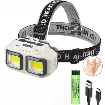 Heinast Налобный фонарь COB 18650 белый+красный