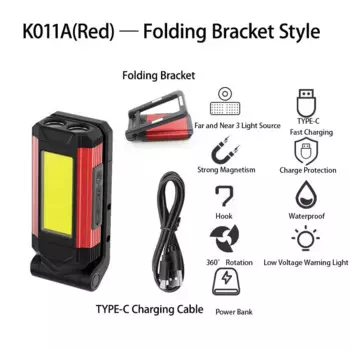 Heinast USB перезаряжаемый COB фонарик красный