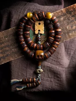 [Heritage] браслет из натурального старого материала с бусинами Будды яка, мужское двойное кольцо из пластины Габала для игр Ox