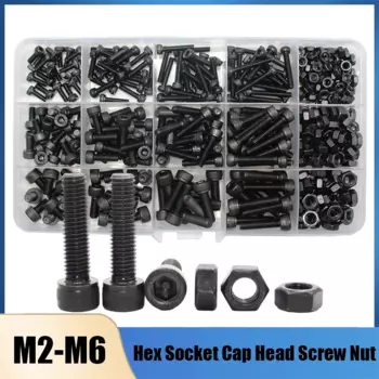Винты с шестигранной головкой M2 M3 M4 M5 M6 класса 12,9, винты для машины, легированная сталь, черные болты, гайки, набор болтов с шестигранной головкой