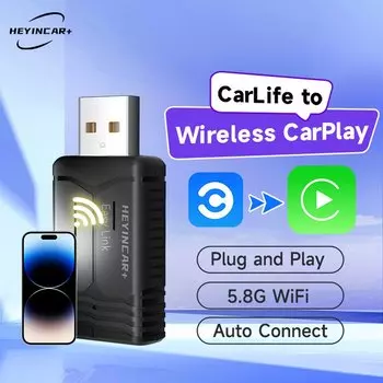 HEYINCAR Baidu CarLife to Wireless CarPlay адаптер для Kia Hyundai Honda Toyota BAIC FAW GAC Spotify Yandex карты навигации