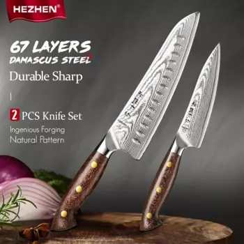 HEZHEN 1-2 шт. набор ножей из дамасской стали, нож шеф-повара с ручкой из микарты, универсальный нож для очистки мяса, острый кухонный нож, нож