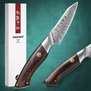HEZHEN 3,5-дюймовый нож для чистки овощей, кухонный нож из дамасской стали с порошковым стальным сердечником, столовые приборы для приготовления пищи, кухонные инструменты, нож для чистки