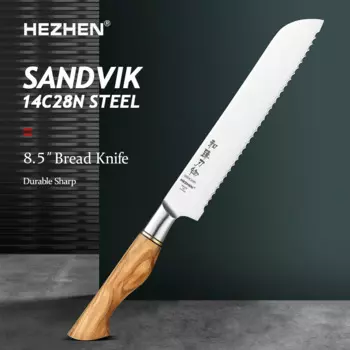 HEZHEN Master Series 8,3 дюймов Sandvik 14C2 8N стальной нож для хлеба кухонные ножи оливковая деревянная ручка для резки хлеба торта
