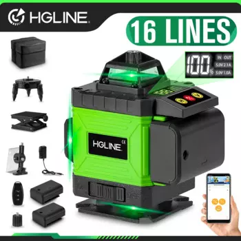HGLINE 4D 16-линейный лазерный уровень, измеритель зеленого света, лазерный луч, лазерный уровень, приложение, дистанционное управление, инструменты для горизонтальных и вертикальных уровней