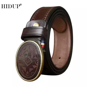 HIDUP уникальный дизайн ретро лазерная резьба узор латунь гладкая Пряжка ремень для мужчин ширина 3,8 см NWJ1232