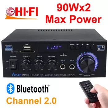 HiFi усилитель мощности стерео цифровой усилитель AK45 канал 2.0 Bluetooth 5,0 усилители максимальная мощность 90Wx2 для домашнего кинотеатра автомобиля