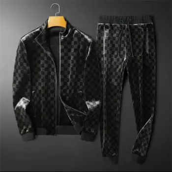 Высококачественная бархатная осенне-зимняя новая стильная повседневная спортивная куртка с вышивкой букв, свитер, повседневные брюки, костюм из двух предметов