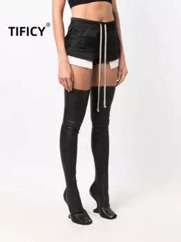 High Street Dark RO Летние повседневные сексуальные короткие женские шорты с высокой талией и карманами, эластичные шорты с четырьмя углами, широкие брюки