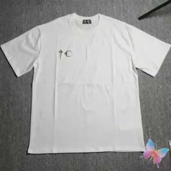 High Street Повседневная классическая металлическая звезда Логотип Луны Круглый вырез Хлопковый топ Thug Клубные футболки Реальные фотографии Мужчины Женщины Футболки с короткими рукавами