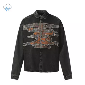 High Street винтажная потертая черная джинсовая куртка с вышивкой для мужчин и женщин 1:1, джинсовая куртка Y/PROJECT, пальто, верхняя одежда